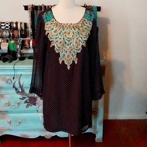 Dashiki long sleeve beaded blouse